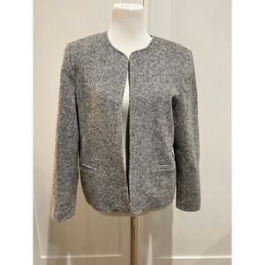 ORVIS Tweed Collarless Blazer Jacket Women Size 14 Black White Textured